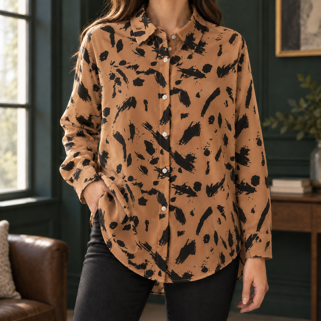 Faye Brushstroke Shirt - Brown
