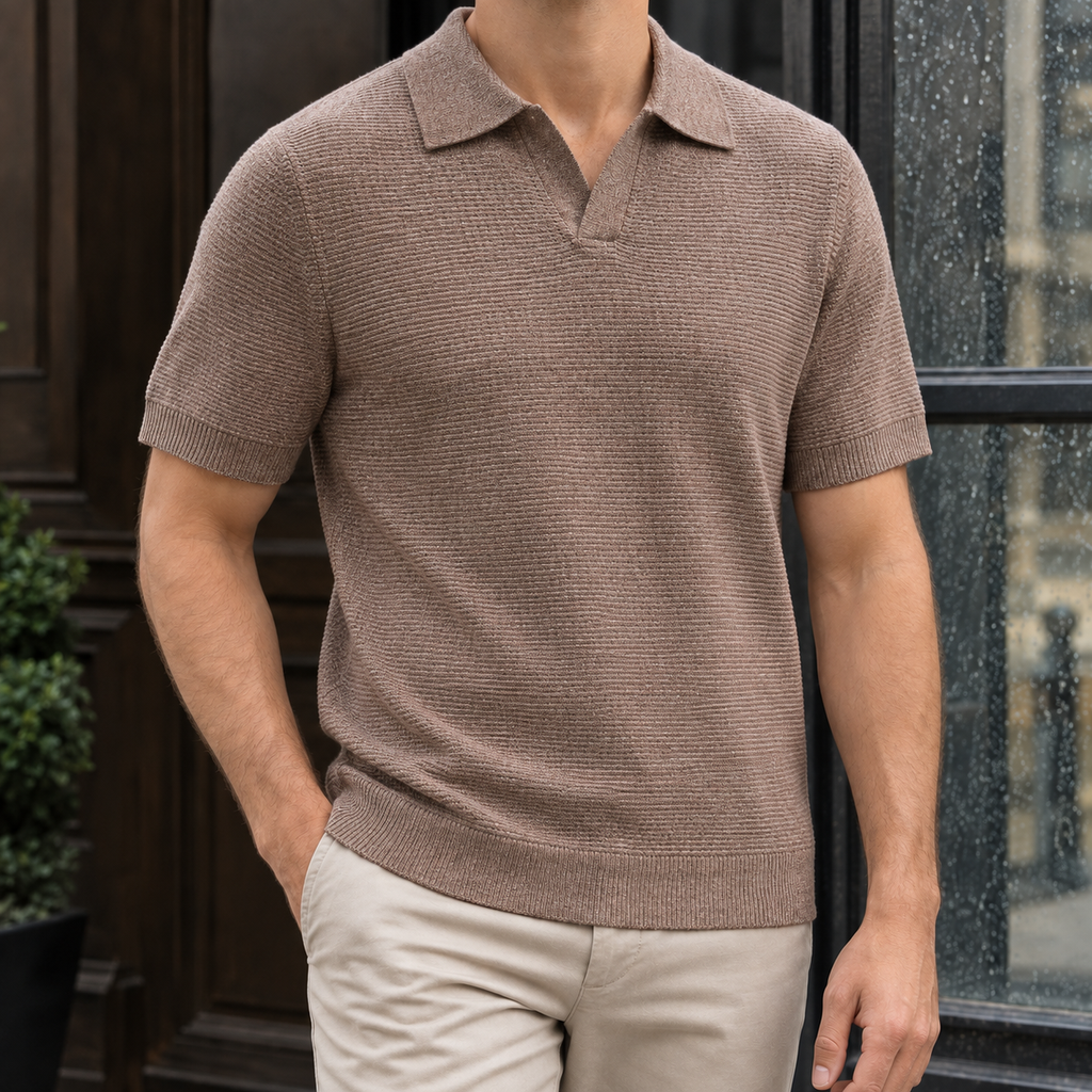 Nathan Open Collar Polo - Brown