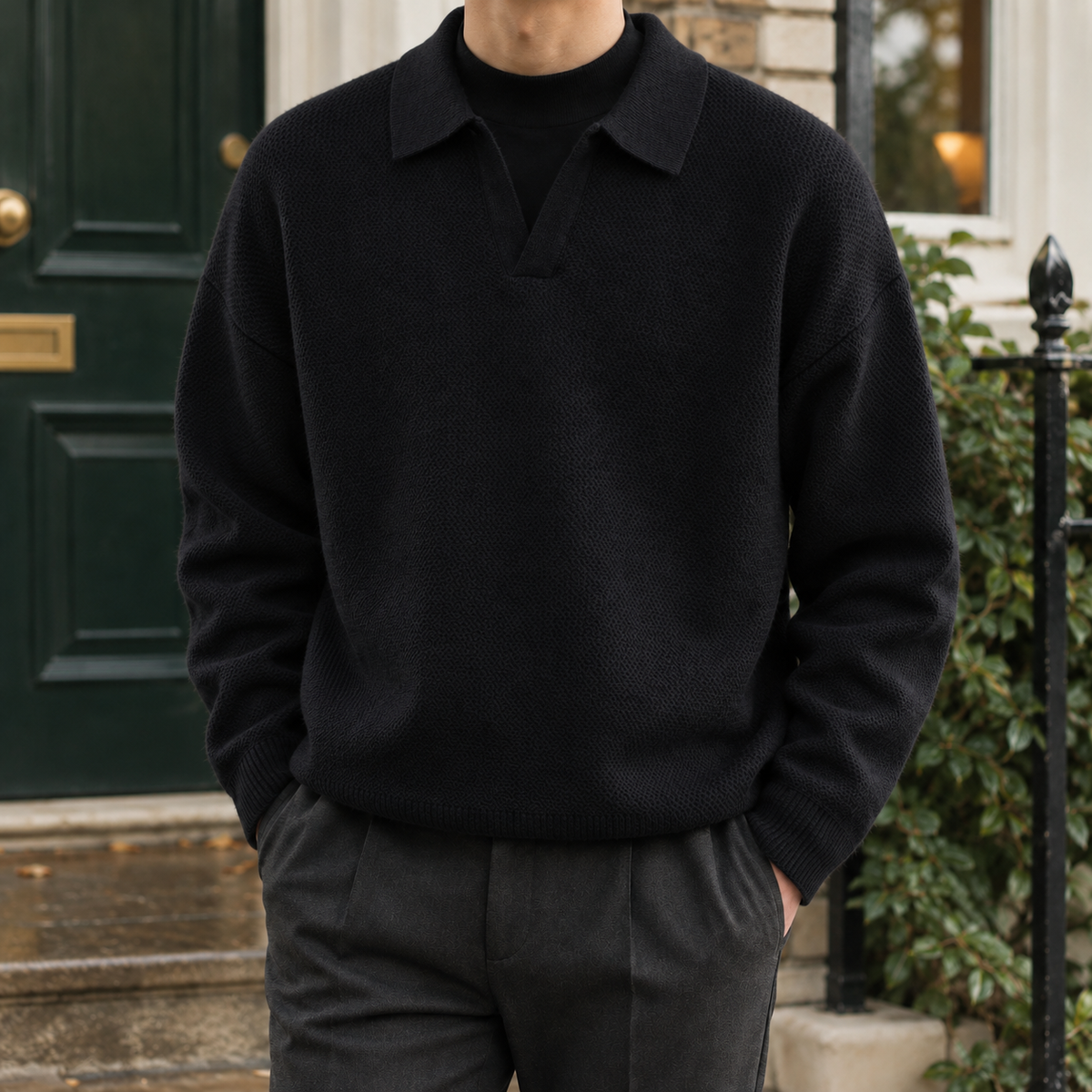 Pascal Open Collar Sweater - Black