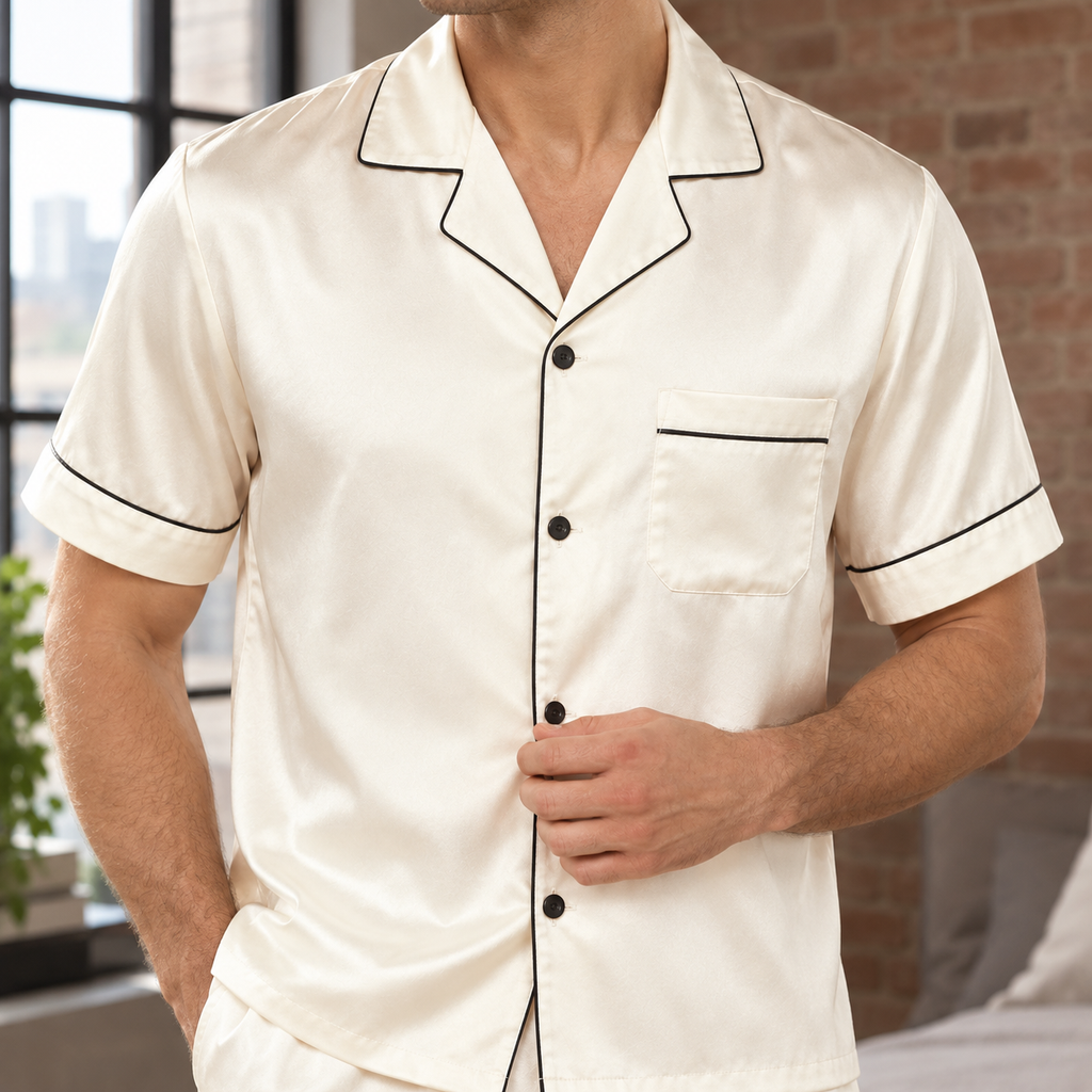 Arnaud Silk Pajama Set - Scale in Room