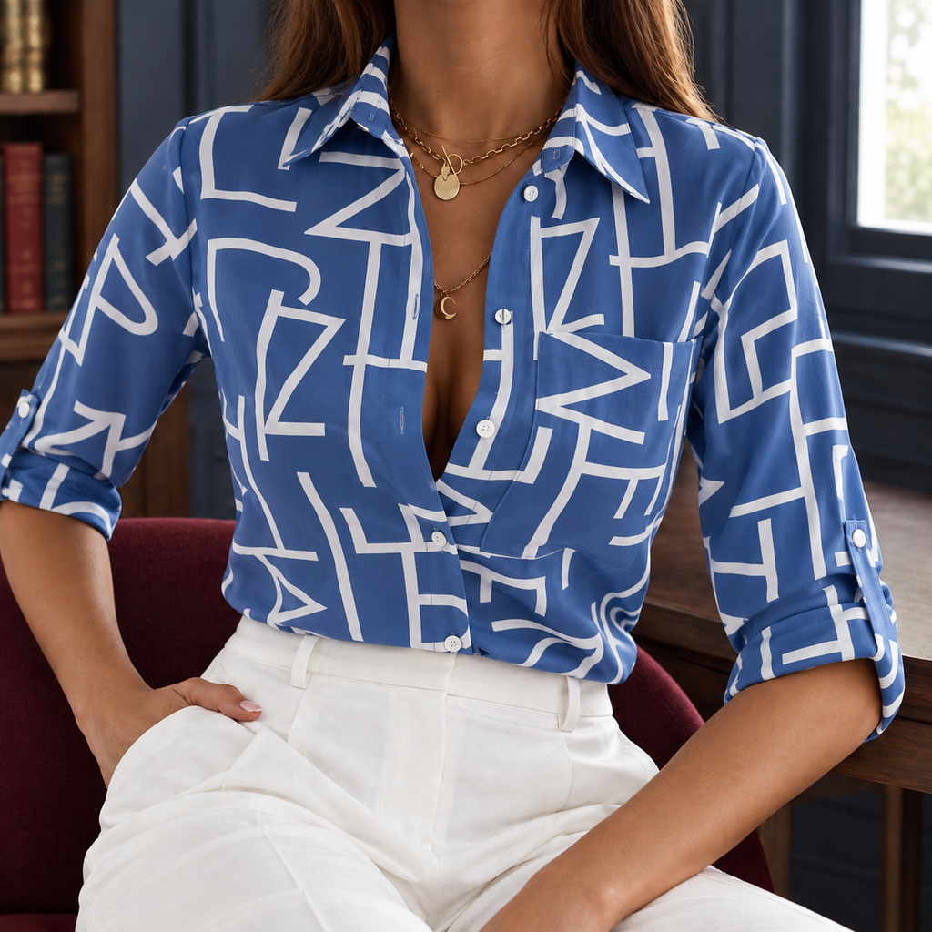 Halcyon Printed Blouse - Blue 3