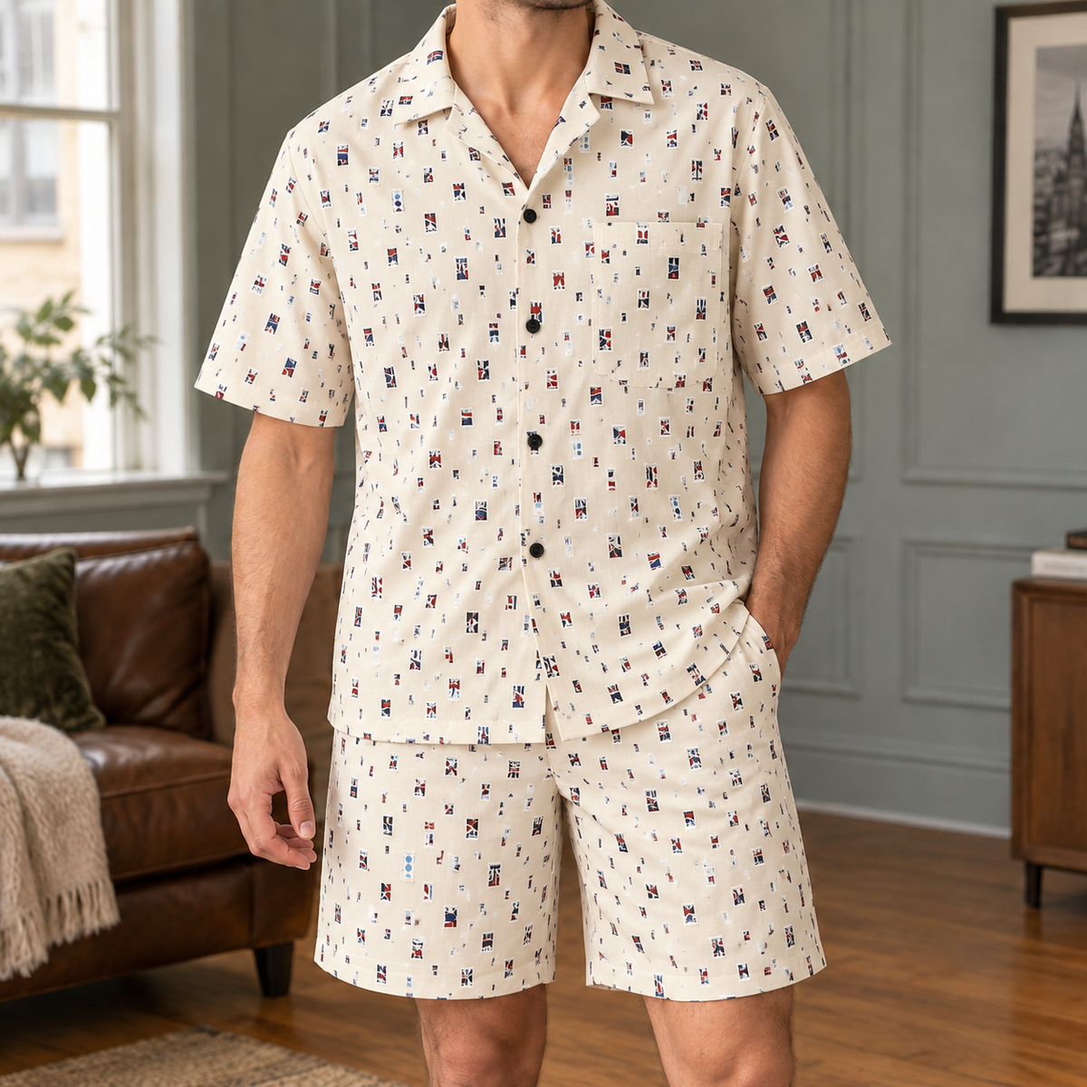 Merrick Geometric Shirt Set - Beige