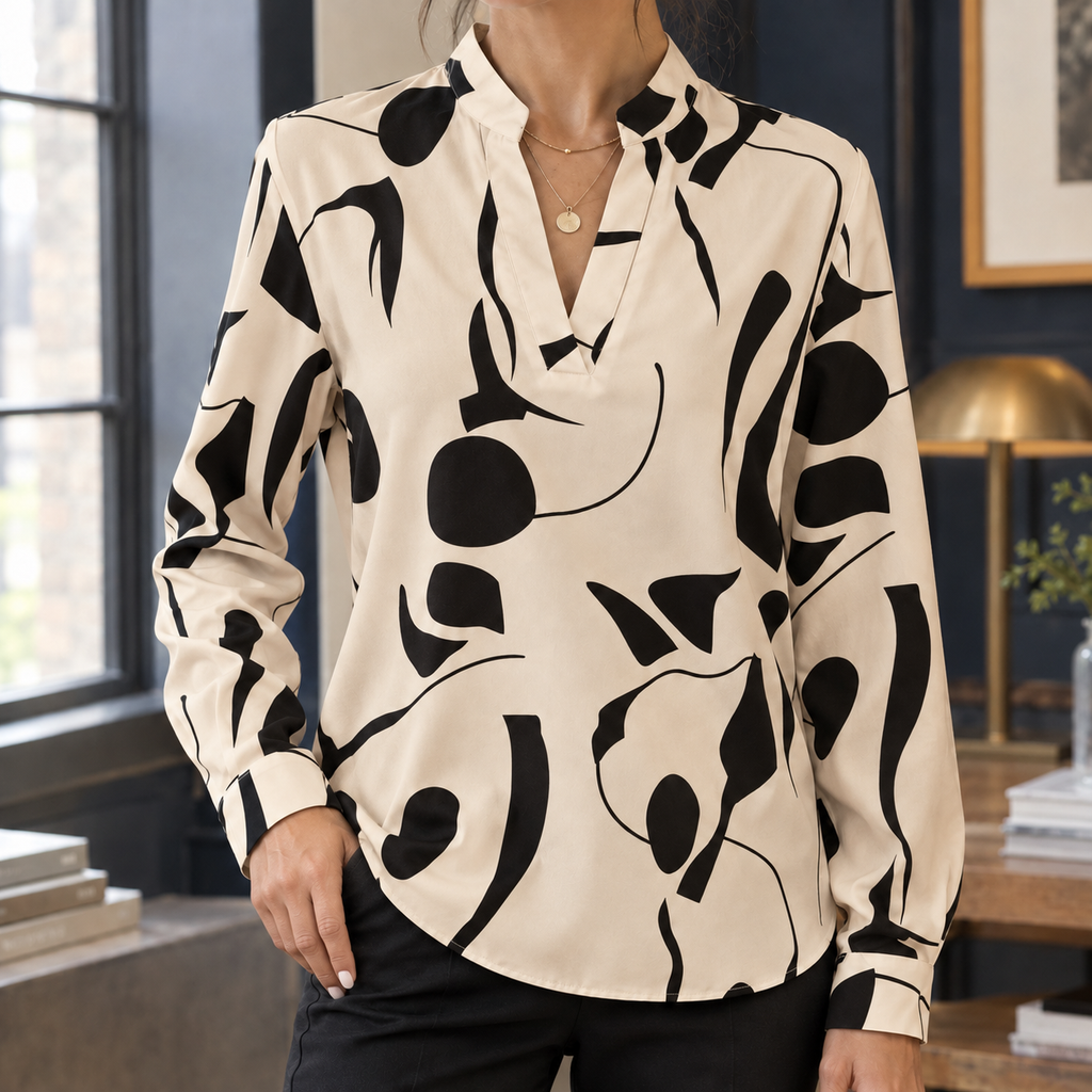 Dorothea Split Neck Blouse - Apricot