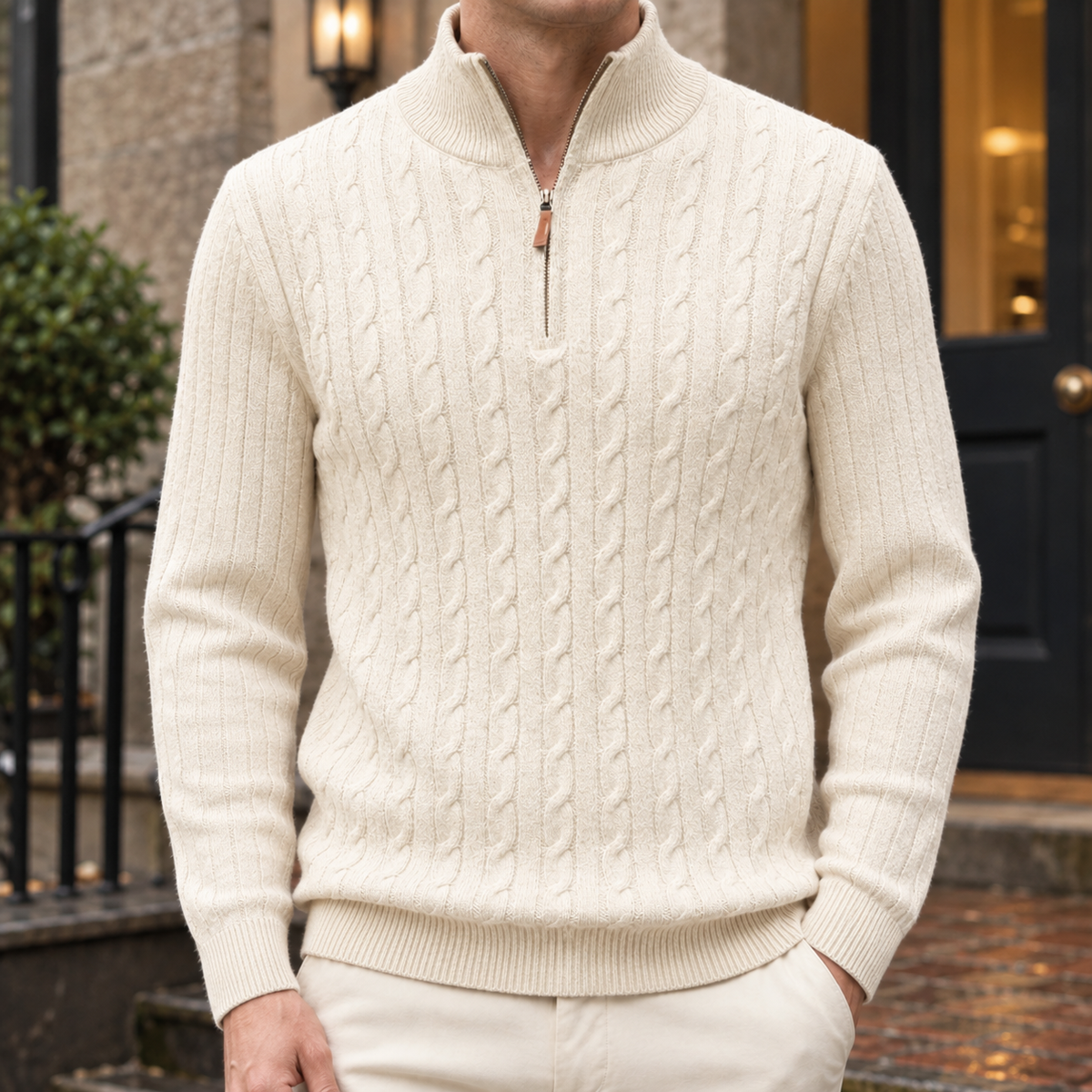 Laurent Cable Knit Sweater - Cream