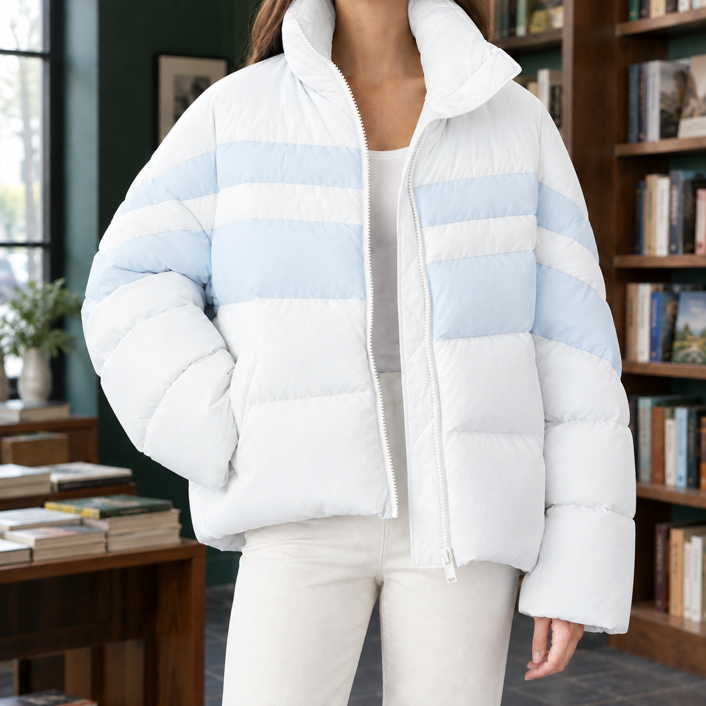 Shannon Colorblock Puffer Jacket - White Light Blue