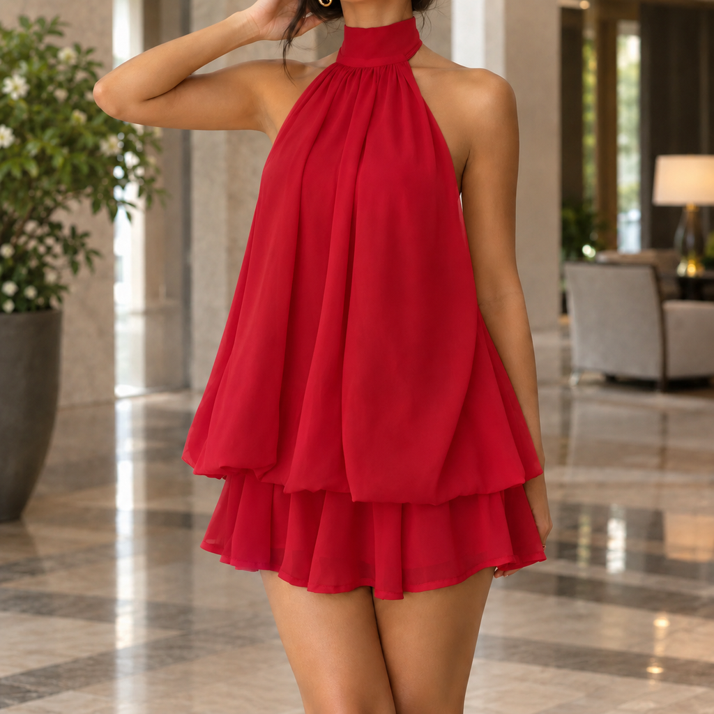 Valencia Halter Mini Dress - Red