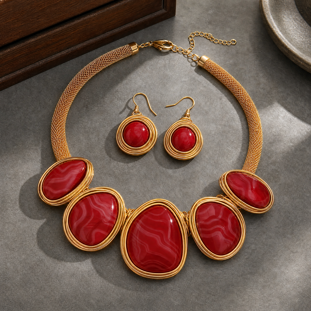 Fabiani Statement Jewelry Set - Red