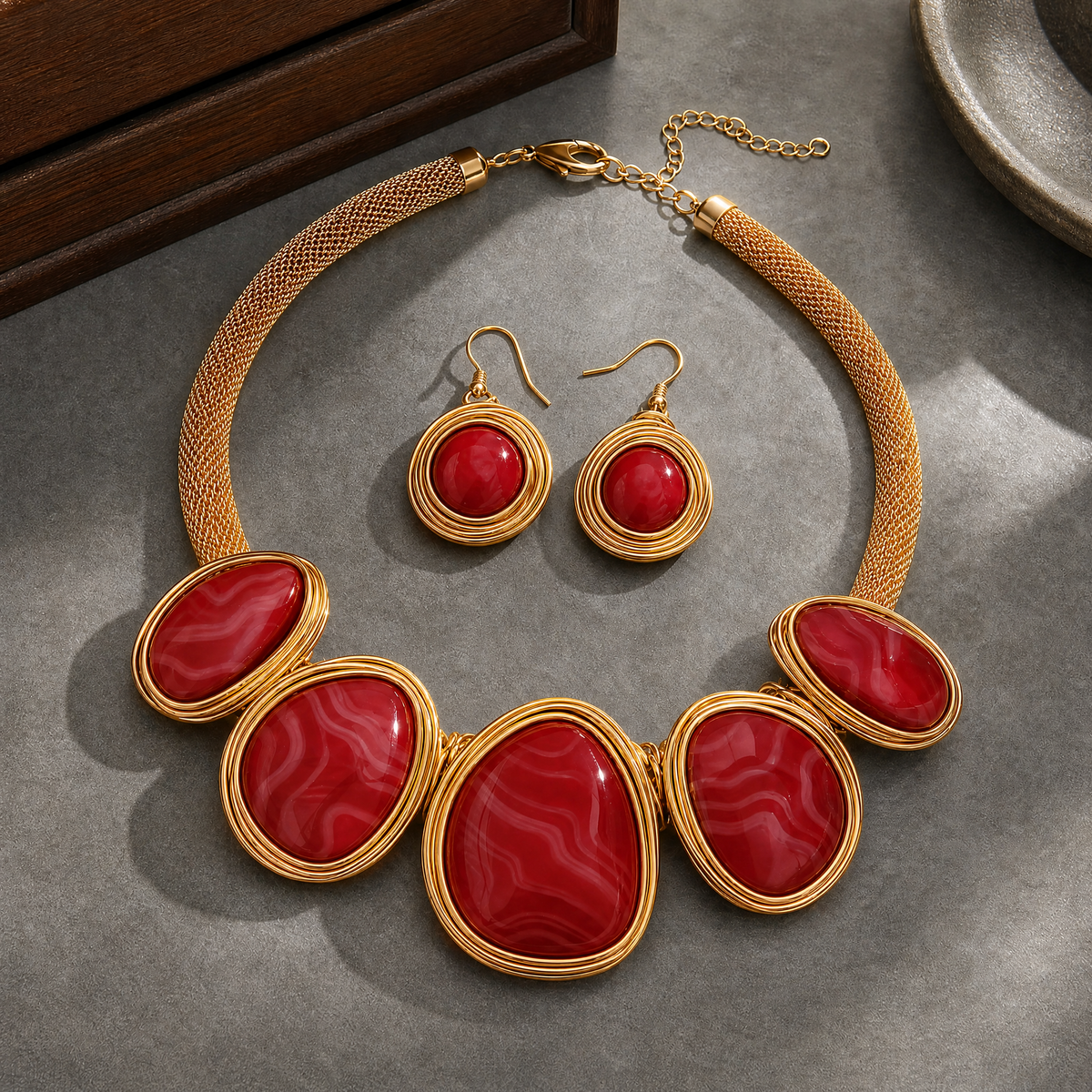 Fabiani Statement Jewelry Set - Red