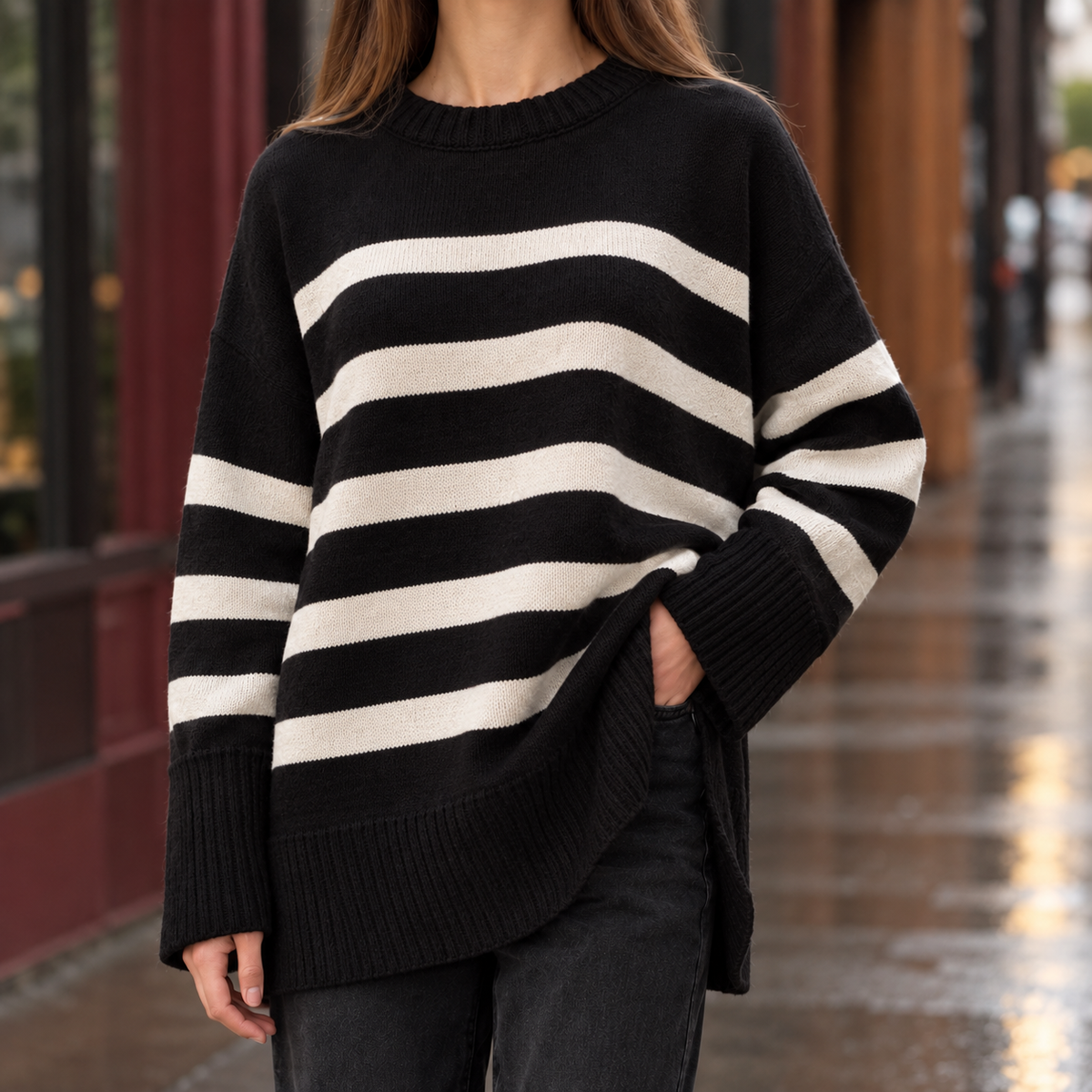 Valentina Striped Sweater - Black