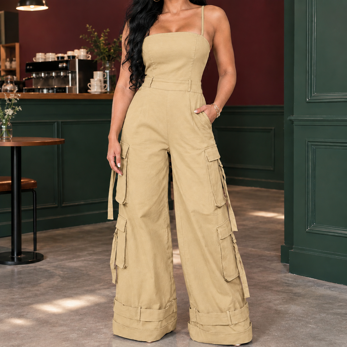 Arletta Wide Leg Jumpsuit - Khaki