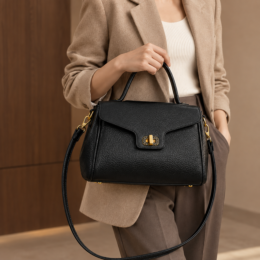 Martelli Turn Lock Handbag - Black