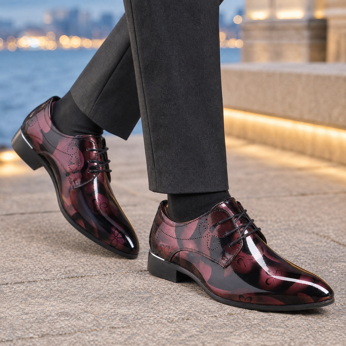 Saluzzo Floral Derby Shoes - Burgundy