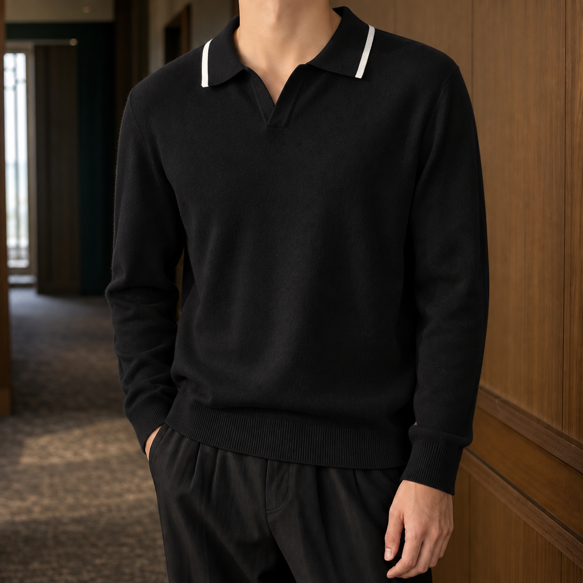 Theodric Polo Sweater - Black