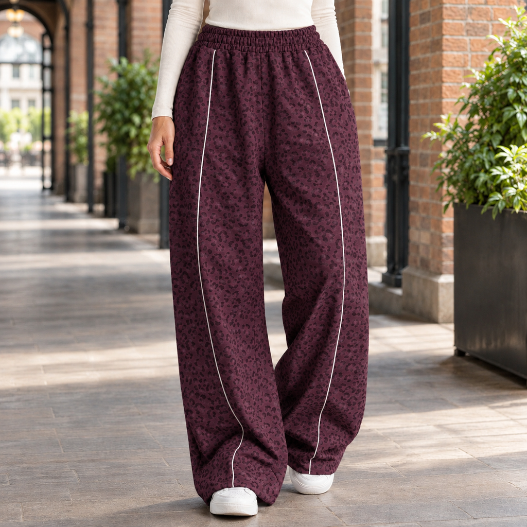 Fenella Wide Leg Pants - Wine Leopard