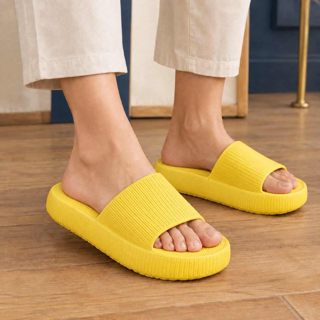 Modena Ribbed Platform Slides - Yellow