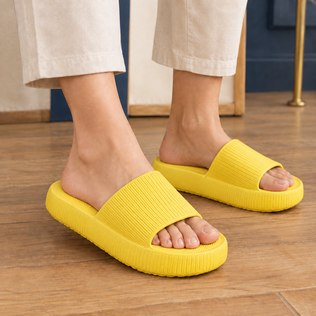 Modena Ribbed Platform Slides - Yellow