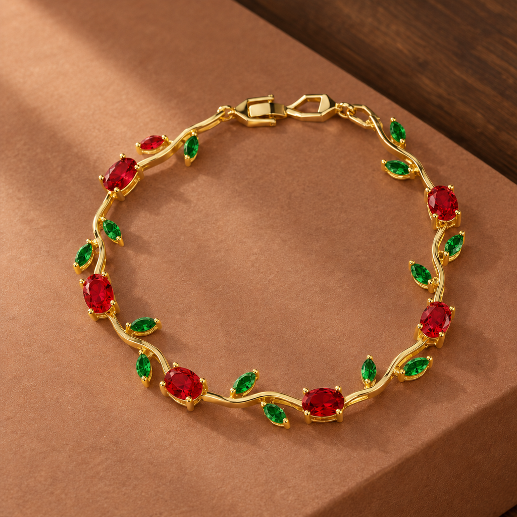 Lauriston Floral Bracelet - Gold Red Green