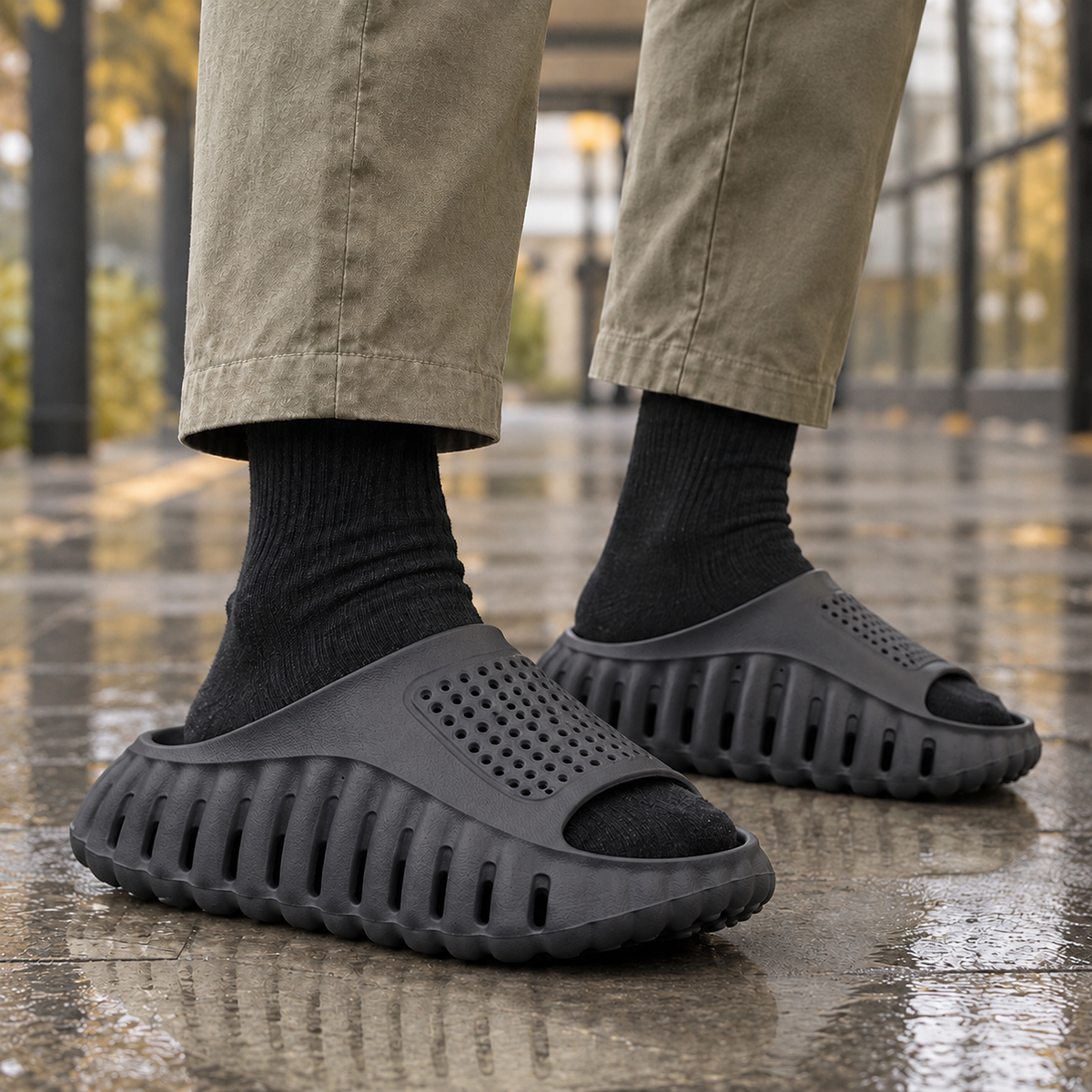 Corvino Ventilated Slides - Black