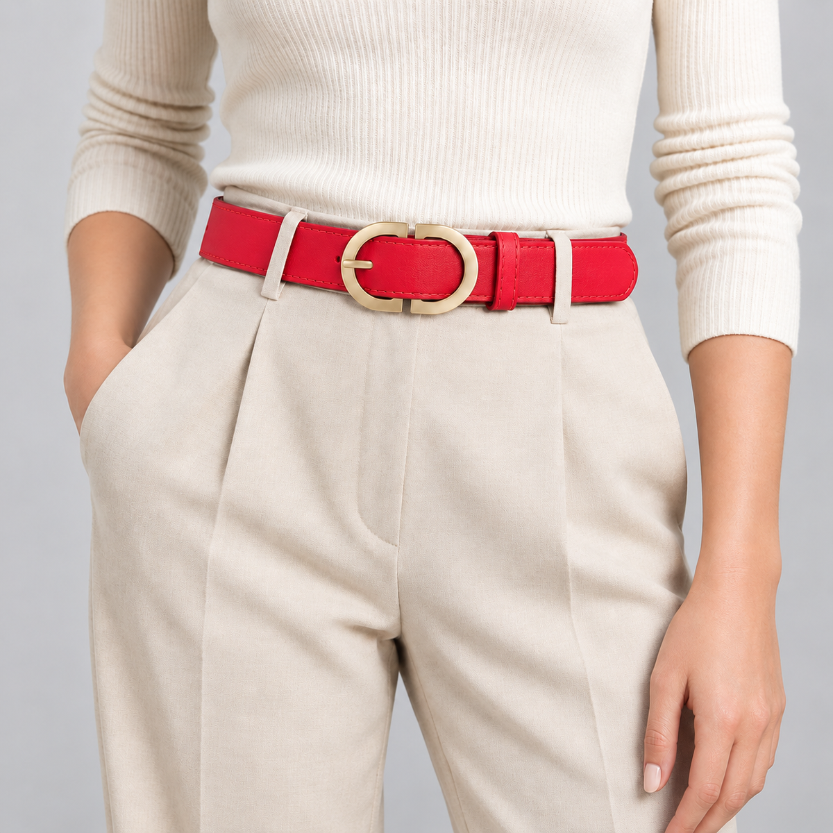 Massimo Oval Buckle Belt - Watermelon Red