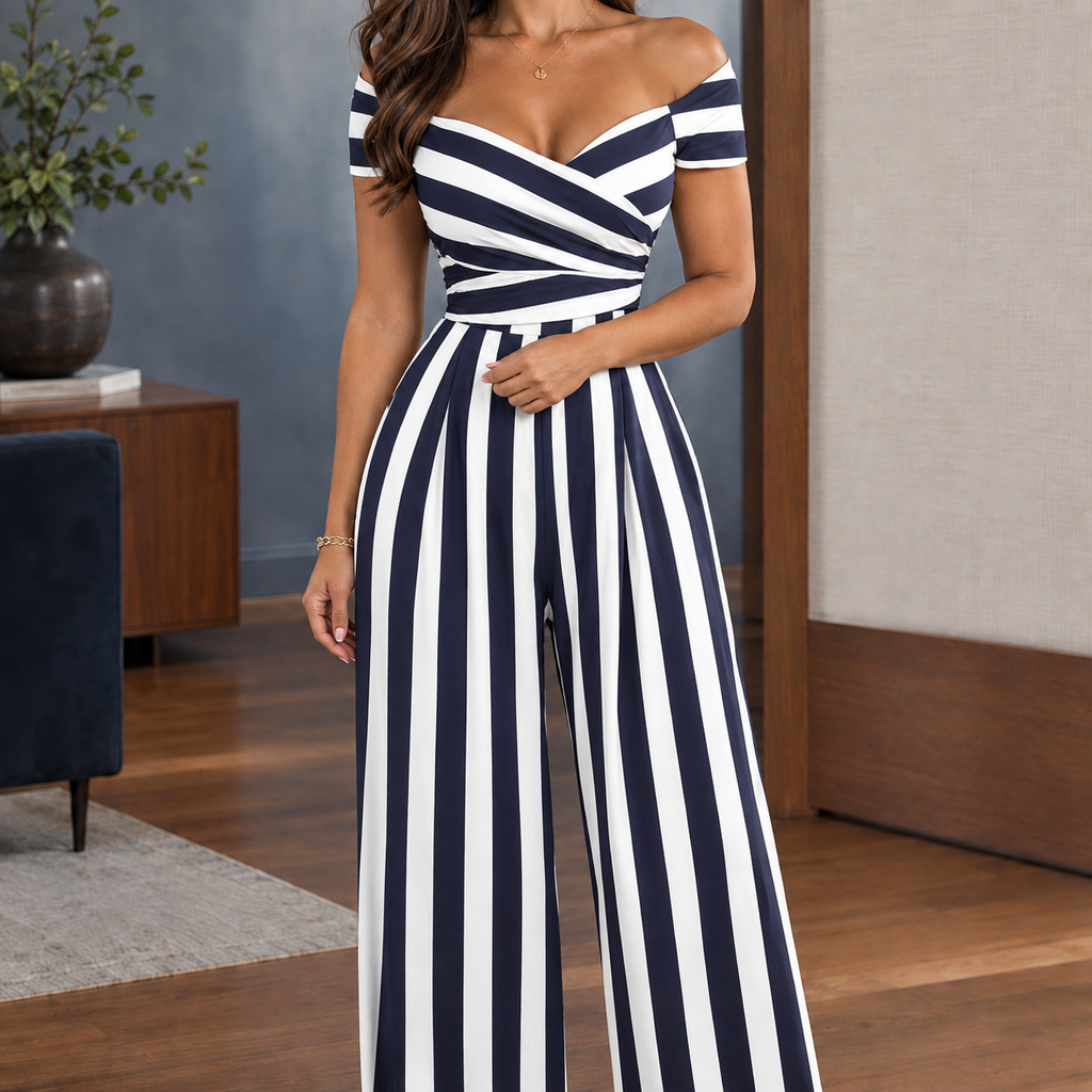 Ursuline Wide Leg Jumpsuit - Navy Stripe