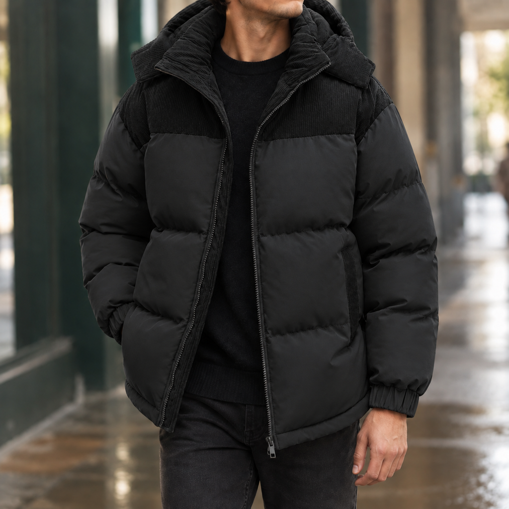 Conrad Panelled Puffer Jacket - Black