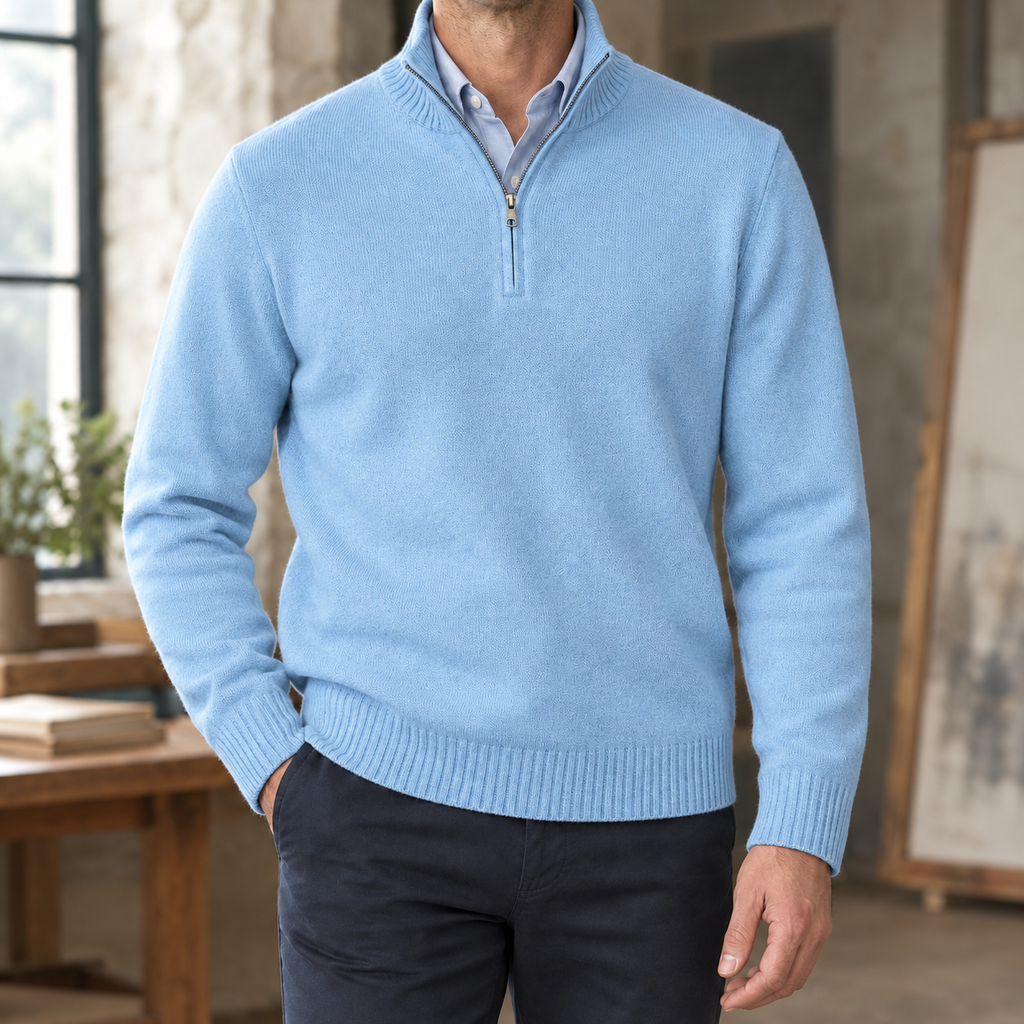 Lucian Half Zip Sweater - Light Blue
