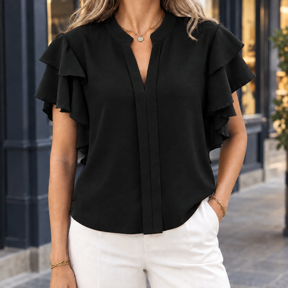 Vanessa Ruffle Blouse - Black