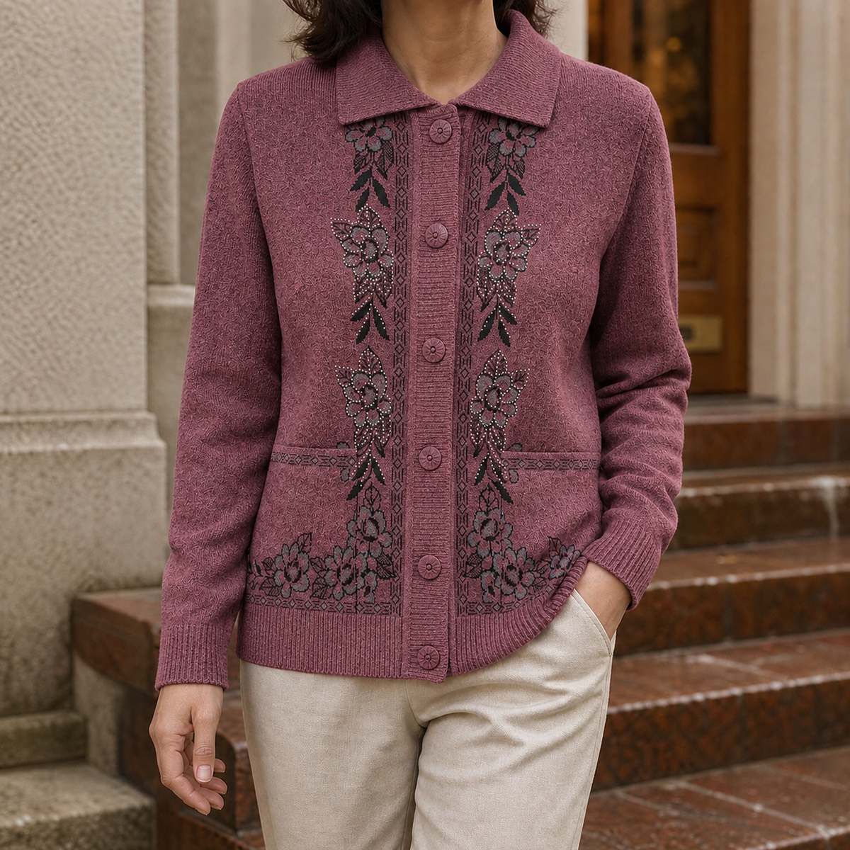 Elena Floral Cardigan - Dusty Rose
