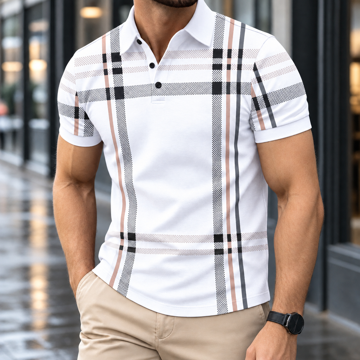 Andrew Plaid Polo - White
