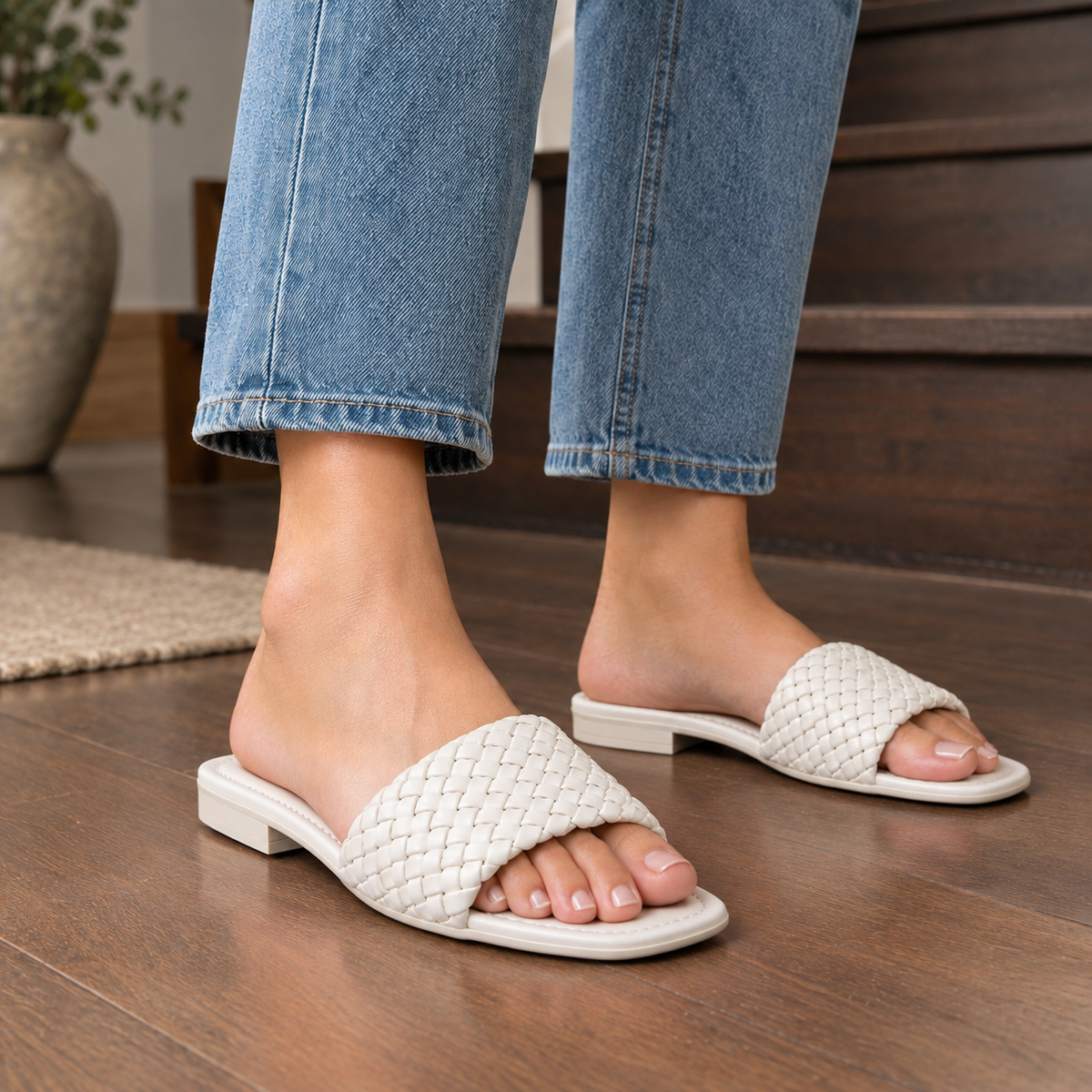 Cesena Woven Slides - White