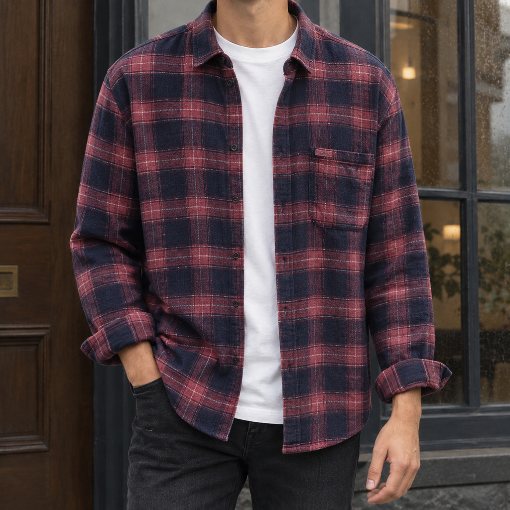 Lewis Plaid Overshirt - Burgundy (Navy Accent)