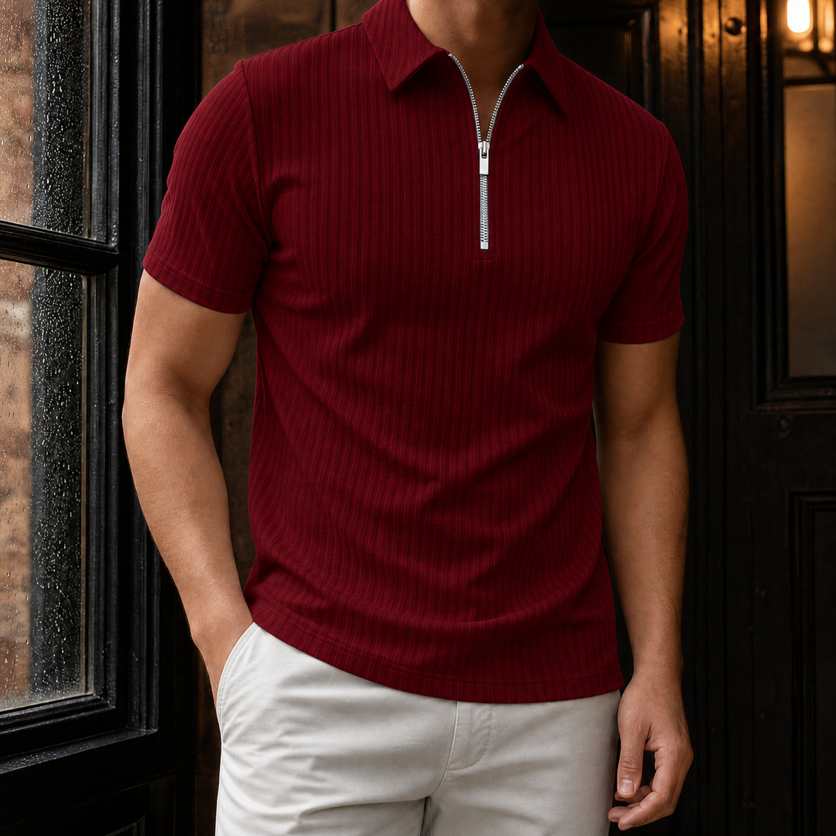 Cuthbert Zip Polo - Wine Red 2