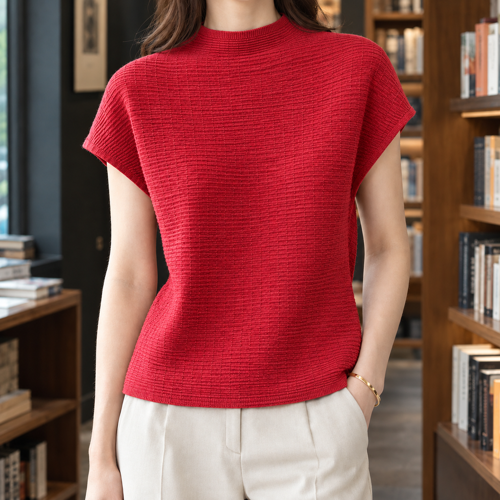 Lena Textured Knit Top - Red