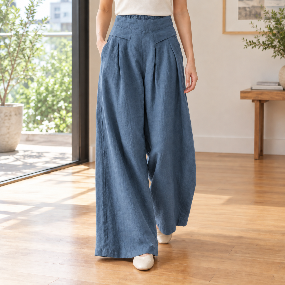 Lisandra Wide Leg Pants - Slate Blue