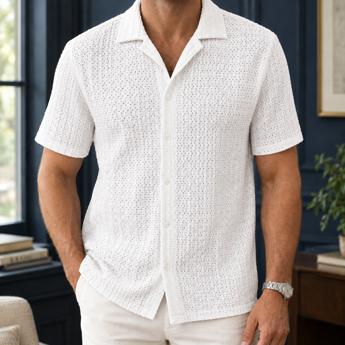 Axel Openwork Overshirt - White