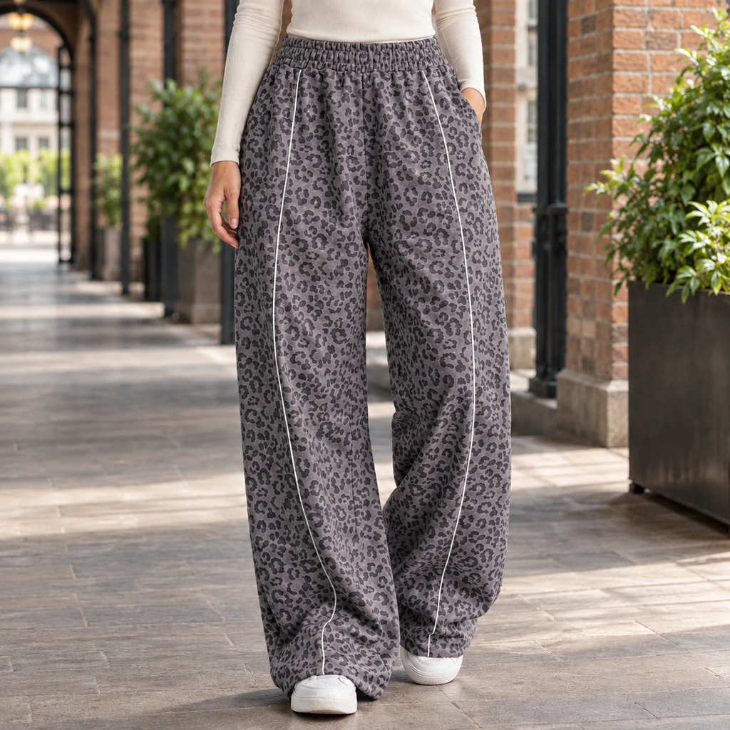 Fenella Wide Leg Pants - Graphite Gray Leopard