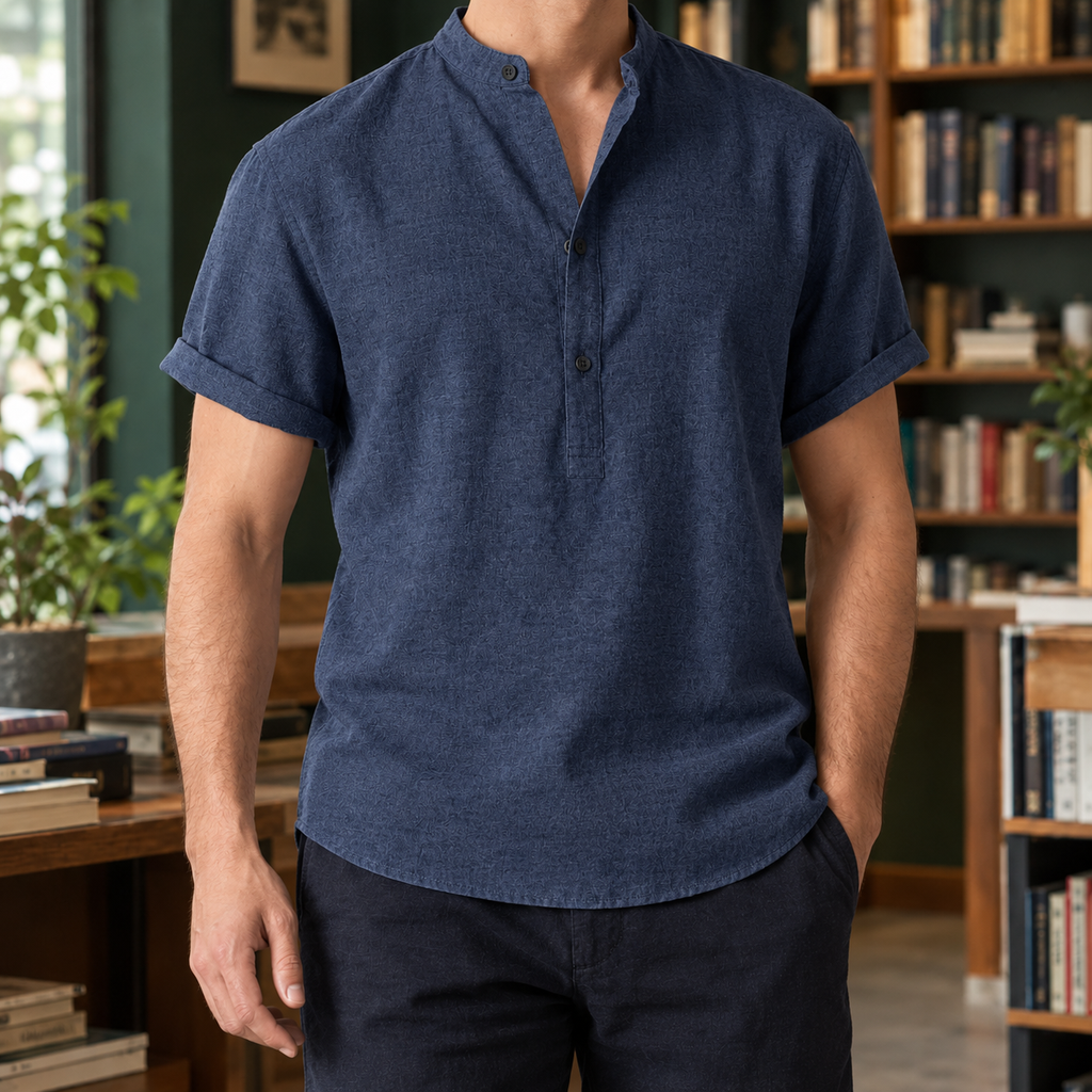 Liam Mandarin Shirt - Navy