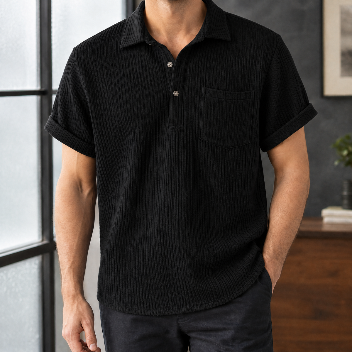 Theodore Ribbed Shirt - Black