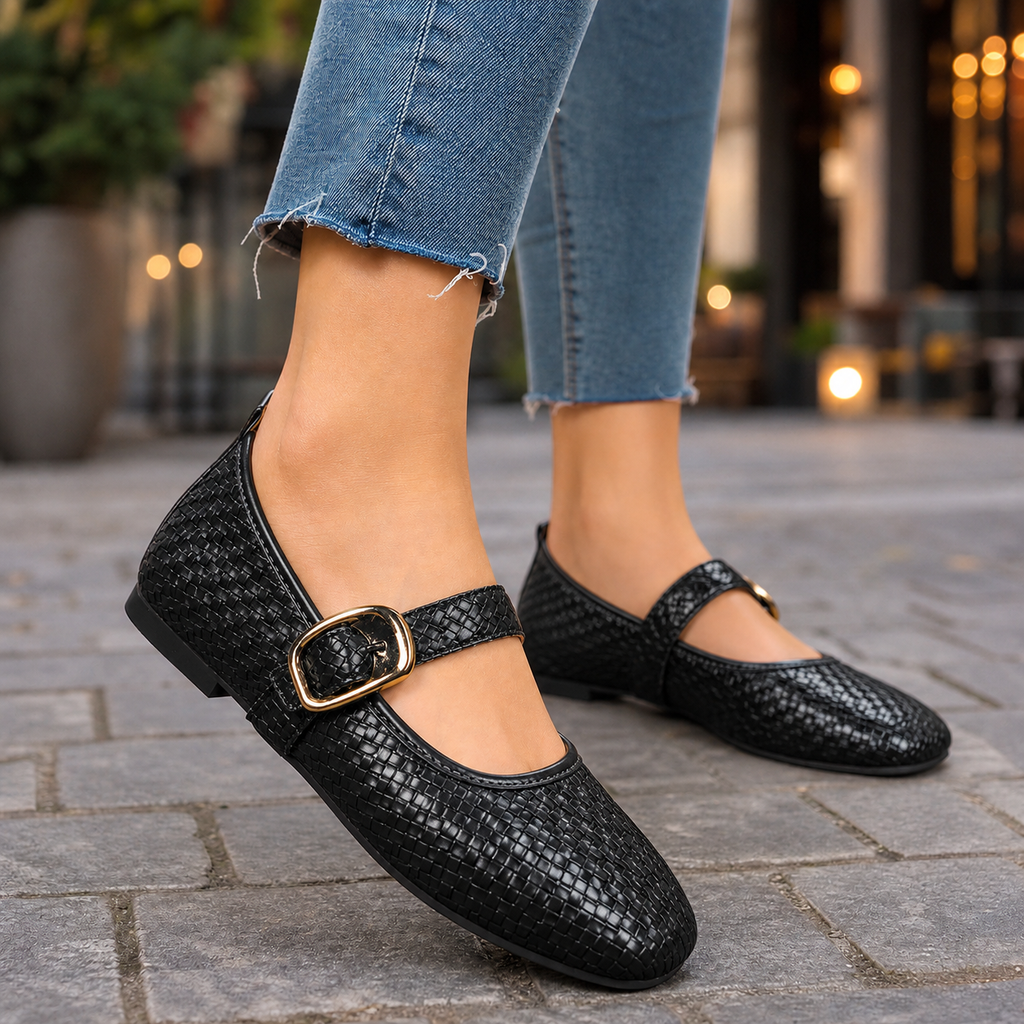 Lecco Woven Mary Janes - Black