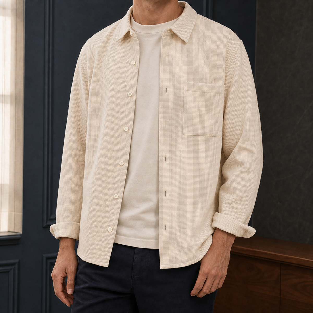 Joseph Waffle Overshirt - Beige