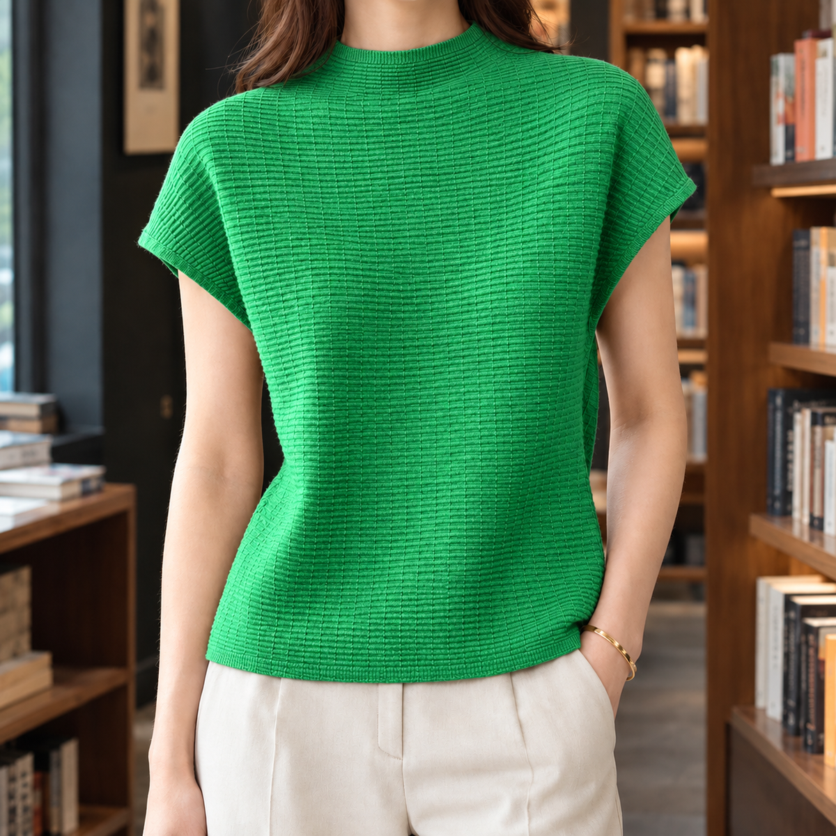 Lena Textured Knit Top - Green