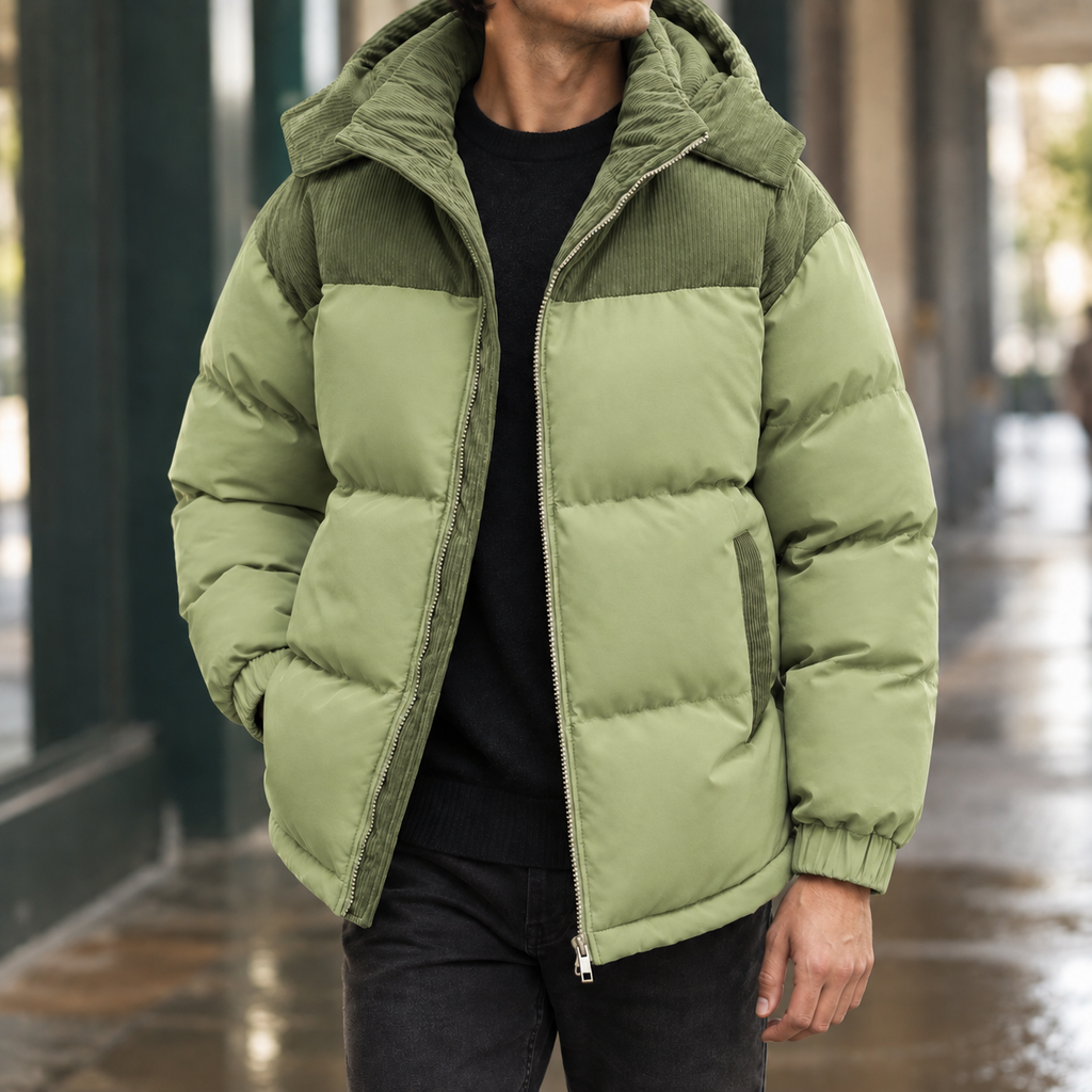 Conrad Panelled Puffer Jacket - Avocado Green 2