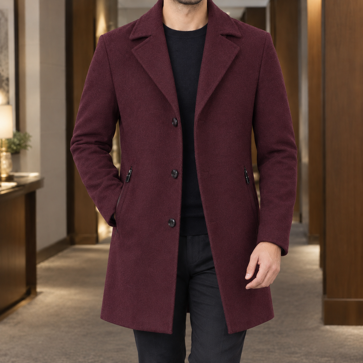 Aaron Tailored Coat - Burgundy