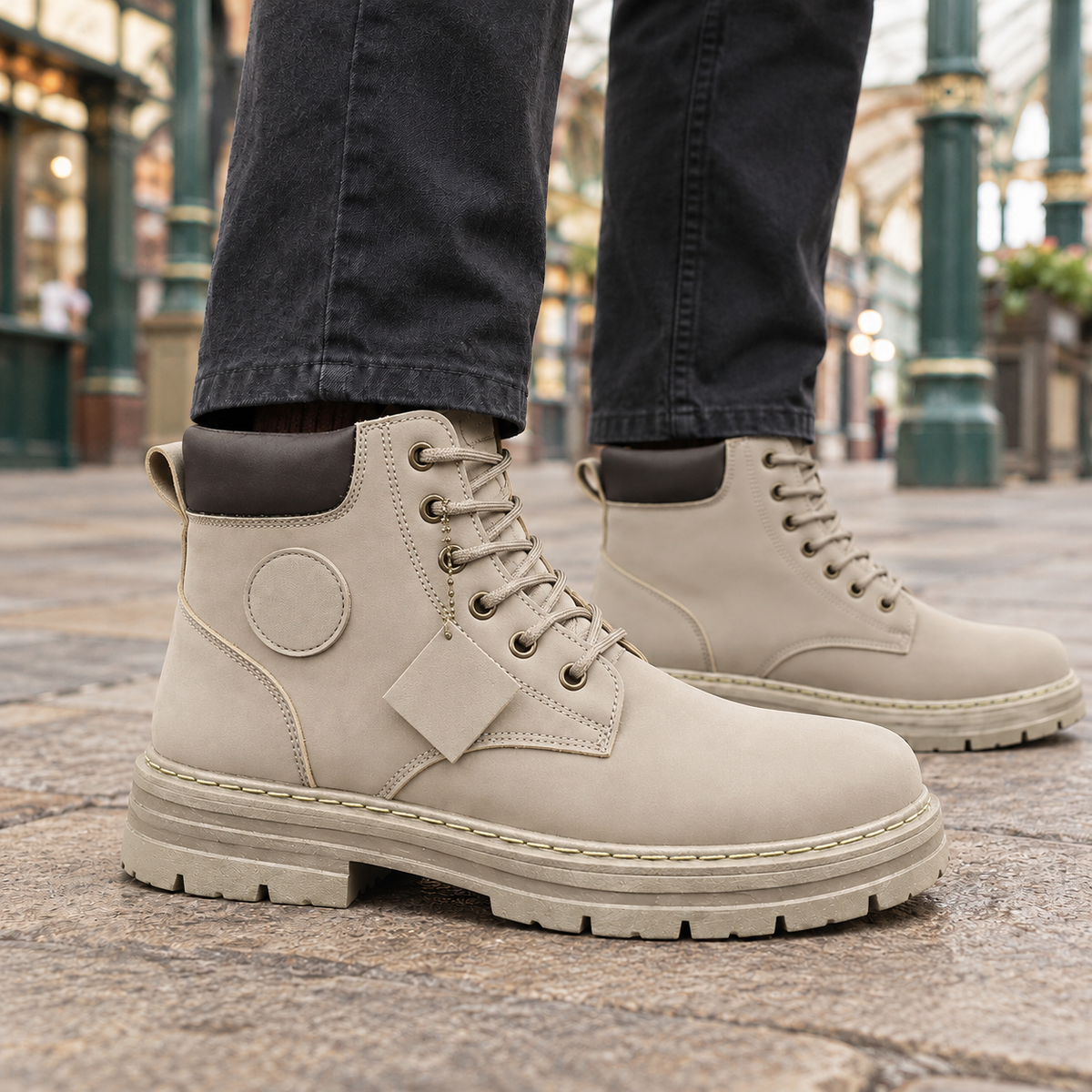 Borghese Lace-Up Boots - Stone