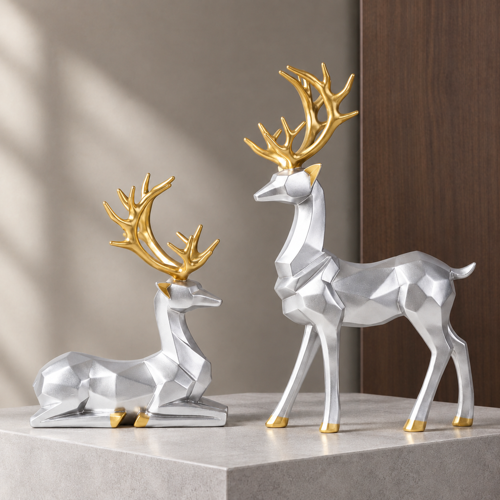 Aurelien Geometric Deer Statues - Silver