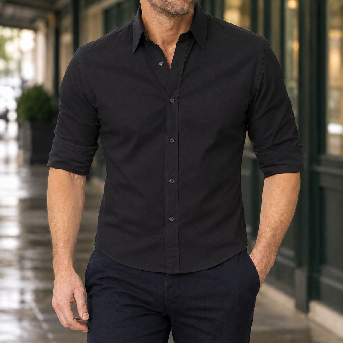 Rowan Button Front Shirt - Black