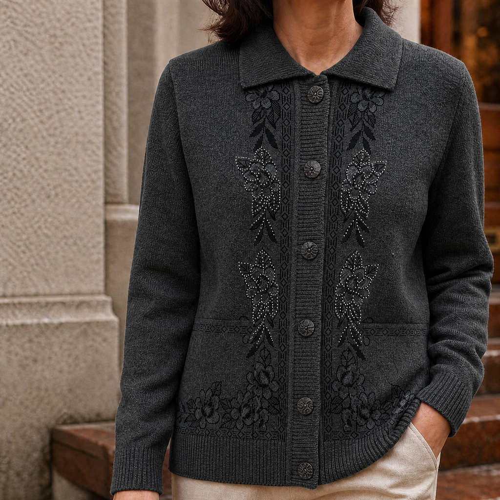 Elena Floral Cardigan - Charcoal