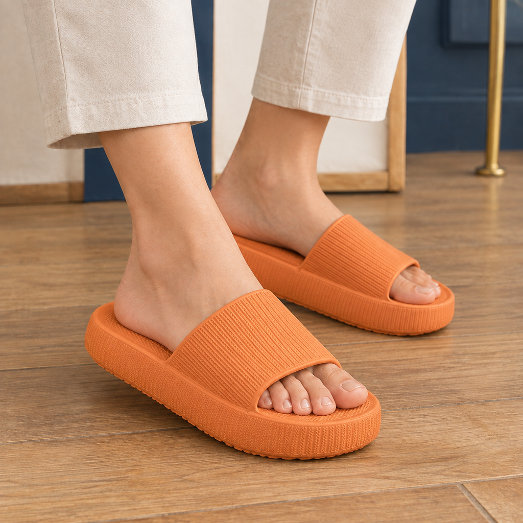 Modena Ribbed Platform Slides - Orange