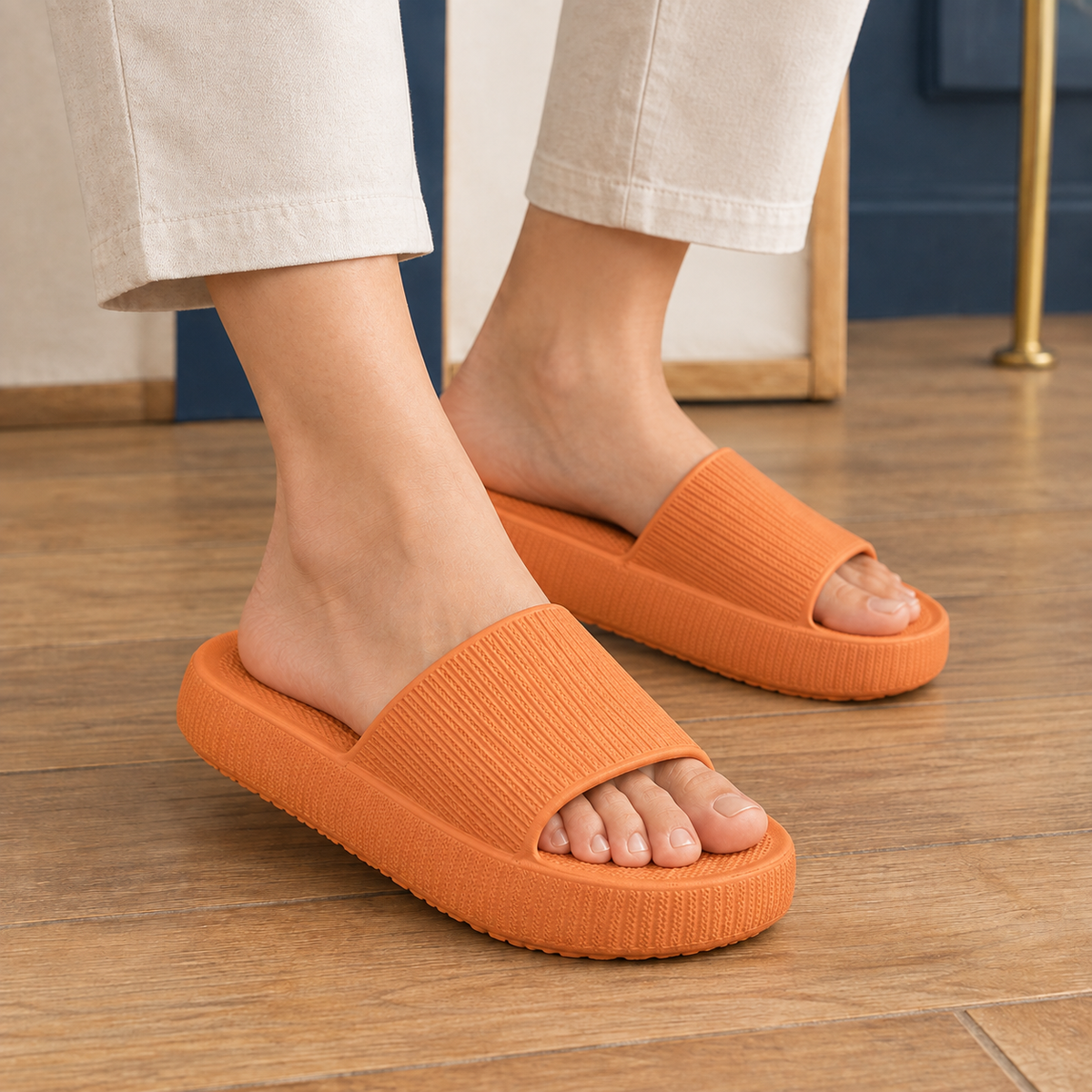 Modena Ribbed Platform Slides - Orange