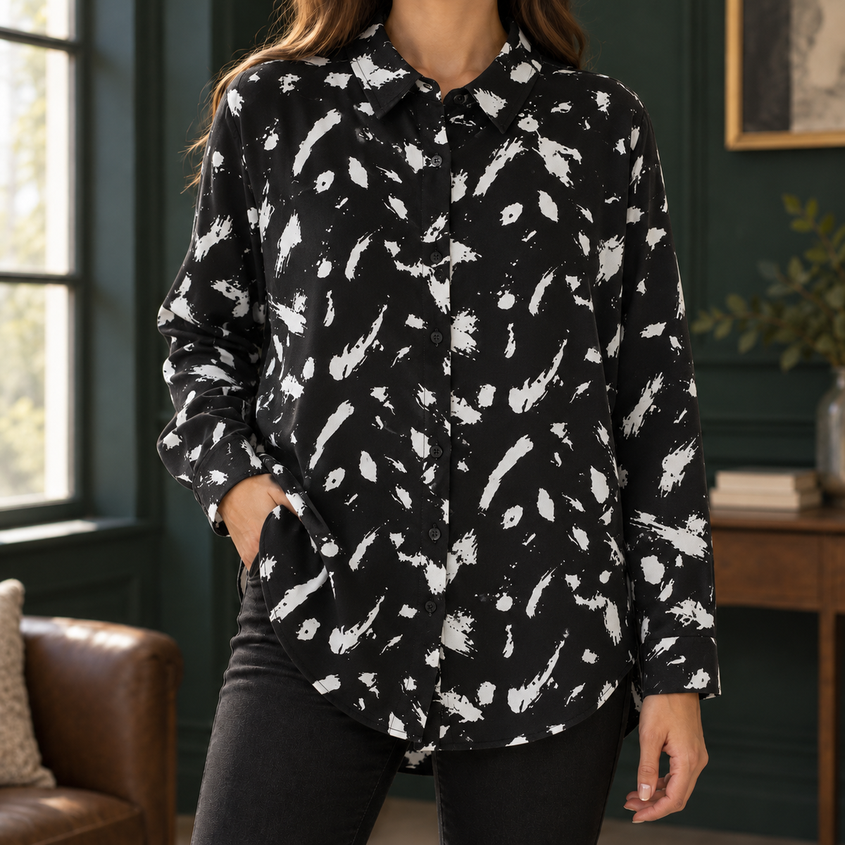 Faye Brushstroke Shirt - Black